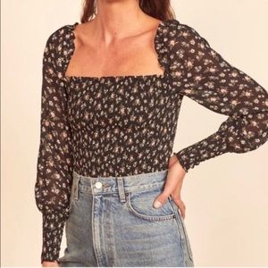 Reformation Black Floral Top